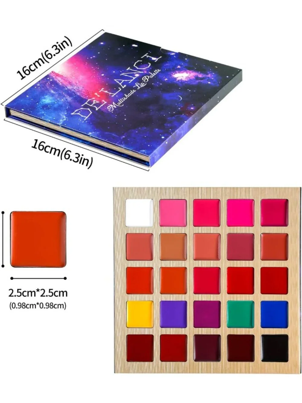 25 Color Lipstick Palette - Nude, Red, Peach & Pink Shades, Moisturizing, Long